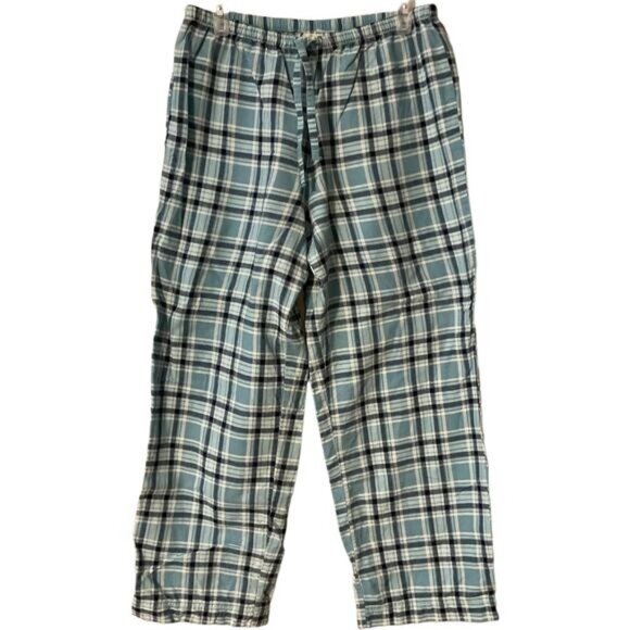 Unisex L.L. Bean Plaid Pajama Pants S Blue/White Flannel Elastic Waist - Picture 1 of 7